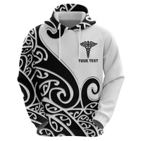 Personalised New Zealand Nurse Zip Hoodie Maori Koru Black Version