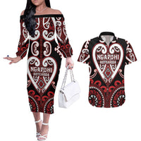 Custom Aotearoa Ngapuhi Couples Matching Off The Shoulder Long Sleeve Dress and Hawaiian Shirt Maori Tribal Pattern