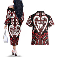 Custom Aotearoa Ngapuhi Couples Matching Off The Shoulder Long Sleeve Dress and Hawaiian Shirt Maori Tribal Pattern