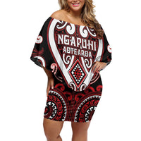 Custom Aotearoa Ngapuhi Family Matching Off Shoulder Short Dress and Hawaiian Shirt Maori Tribal Pattern LT05 Mom's Dress Red - Polynesian Pride