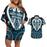 Custom Aotearoa Ngati Porou Couples Matching Off Shoulder Short Dress and Hawaiian Shirt Maori Tribal Pattern