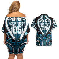 Custom Aotearoa Ngati Porou Couples Matching Off Shoulder Short Dress and Hawaiian Shirt Maori Tribal Pattern