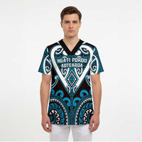 Custom Aotearoa Ngati Porou Scrub Top Maori Tribal Pattern - Polynesian Pride