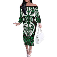 Custom Aotearoa Ngai Tahu Family Matching Off The Shoulder Long Sleeve Dress and Hawaiian Shirt Maori Tribal Pattern