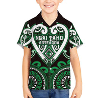 Custom Aotearoa Ngai Tahu Family Matching Off Shoulder Short Dress and Hawaiian Shirt Maori Tribal Pattern LT05 Son's Shirt Green - Polynesian Pride