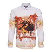 Hawaiian Volcano Lava Flow Long Sleeve Button Shirt With Hawaiian Tapa Pattern