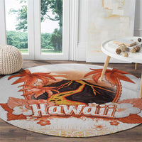 Hawaiian Volcano Lava Flow Round Carpet With Hawaiian Tapa Pattern