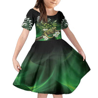 Aotearoa New Zealand Tuatara Family Matching Long Sleeve Bodycon Dress and Hawaiian Shirt Maori Koru Art LT05 Daughter's Dress Green - Polynesian Pride