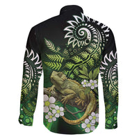 Aotearoa New Zealand Tuatara Family Matching Long Sleeve Bodycon Dress and Hawaiian Shirt Maori Koru Art LT05 - Polynesian Pride