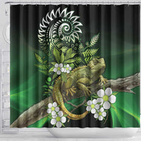 Aotearoa New Zealand Tuatara Shower Curtain Maori Koru Art