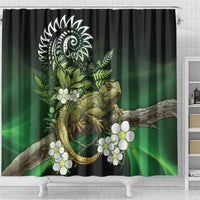 Aotearoa New Zealand Tuatara Shower Curtain Maori Koru Art