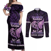 Personalised Alzheimer's Awareness Couples Matching Off Shoulder Maxi Dress and Long Sleeve Button Shirt You May Not Remember But I Will Never Forget