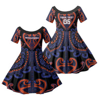 Custom Aotearoa Whakatohea Family Matching Puletasi and Hawaiian Shirt Maori Tribal Pattern LT05 Daughter's Dress Navy - Polynesian Pride