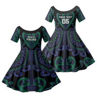 Custom Aotearoa Ngati Pikiao Family Matching Off The Shoulder Long Sleeve Dress and Hawaiian Shirt Maori Tribal Pattern LT05 Daughter's Dress Green - Polynesian Pride