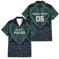 Custom Aotearoa Ngati Pikiao Family Matching Off Shoulder Maxi Dress and Hawaiian Shirt Maori Tribal Pattern LT05 Dad's Shirt - Short Sleeve Green - Polynesian Pride