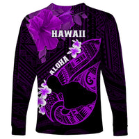 Hawaii Maui Long Sleeve Shirt Polynesian Fish Hook Hibiscus Purple Version LT05 - Polynesian Pride