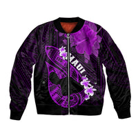 Personalized Hawaii Maui Sleeve Zip Bomber Jacket Polynesian Fish Hook Hibiscus Purple Version LT05 Unisex Purple - Polynesian Pride