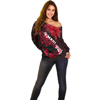 Hawaii Maui Off Shoulder Sweater Polynesian Fish Hook Hibiscus Red Version LT05 - Polynesian Pride