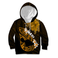 Hawaii Maui Kid Hoodie Polynesian Fish Hook Hibiscus Gold Version LT05 Gold - Polynesian Pride