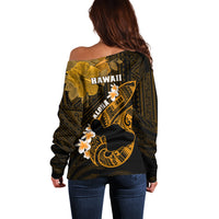 Hawaii Maui Off Shoulder Sweater Polynesian Fish Hook Hibiscus Gold Version LT05 - Polynesian Pride