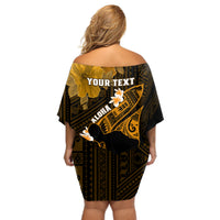 Personalized Hawaii Maui Off Shoulder Short Dress Polynesian Fish Hook Hibiscus Gold Version LT05 - Polynesian Pride
