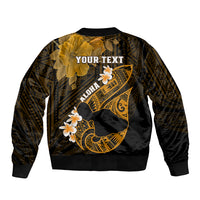 Personalized Hawaii Maui Sleeve Zip Bomber Jacket Polynesian Fish Hook Hibiscus Gold Version LT05 - Polynesian Pride