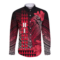 Personalized Hawaii Long Sleeve Button Shirt Hammerhead Shark Kakau Polynesian Tribal Red LT05 Unisex Red - Polynesian Pride