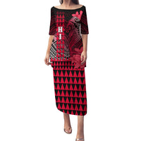 Personalized Hawaii Puletasi Hammerhead Shark Kakau Polynesian Tribal Red LT05 Long Dress Red - Polynesian Pride