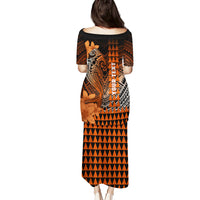 Personalized Hawaii Puletasi Hammerhead Shark Kakau Polynesian Tribal Orange LT05 - Polynesian Pride