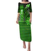 Personalized Hawaii Puletasi Hammerhead Shark Kakau Polynesian Tribal Green LT05 Long Dress Green - Polynesian Pride