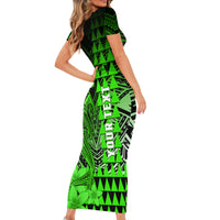 Personalized Hawaii Short Sleeve Bodycon Dress Hammerhead Shark Kakau Polynesian Tribal Green LT05 - Polynesian Pride