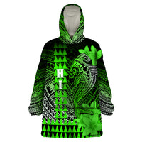 Personalized Hawaii Wearable Blanket Hoodie Hammerhead Shark Kakau Polynesian Tribal Green LT05 One Size Green - Polynesian Pride