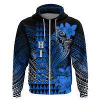 Personalized Hawaii Hoodie Hammerhead Shark Kakau Polynesian Tribal Blue LT05 - Polynesian Pride