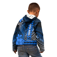 Personalized Hawaii Kid Hoodie Hammerhead Shark Kakau Polynesian Tribal Blue LT05 - Polynesian Pride