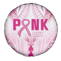 Breast Cancer Pink Out Spare Tire Cover Polynesian Art Tattoo White Version