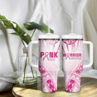 Breast Cancer Pink Out Tumbler With Handle Polynesian Art Tattoo White Version