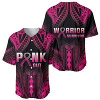 Breast Cancer Pink Out Baseball Jersey Polynesian Art Tattoo Black Version