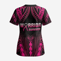 Breast Cancer Pink Out Scrub Top Polynesian Art Tattoo Black Version - Polynesian Pride