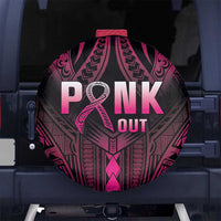 Breast Cancer Pink Out Spare Tire Cover Polynesian Art Tattoo Black Version