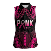 Breast Cancer Pink Out Women Sleeveless Polo Shirt Polynesian Art Tattoo Black Version