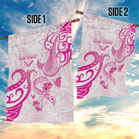 Breast Cancer Awareness Garden Flag Ribbon Polynesian Pattern White Version