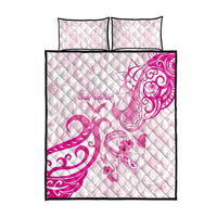 Breast Cancer Awareness Quilt Bed Set Ribbon Polynesian Pattern White Version