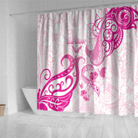 Breast Cancer Awareness Shower Curtain Ribbon Polynesian Pattern White Version