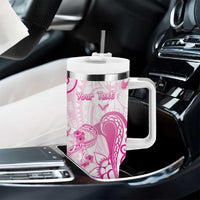 Personalised Breast Cancer Awareness Tumbler With Handle Ribbon Polynesian Pattern White Version