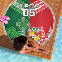 Tonga Ireland Rugby Custom Beach Blanket Ikale Tahi With Shamrocks Together