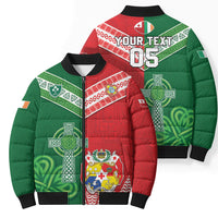 Tonga Ireland Rugby Custom Bomber Puffer Jacket Ikale Tahi With Shamrocks Together