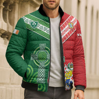 Tonga Ireland Rugby Custom Bomber Puffer Jacket Ikale Tahi With Shamrocks Together
