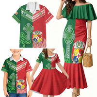 Tonga Ireland Rugby Custom Family Matching Mermaid Dress and Hawaiian Shirt Ikale Tahi With Shamrocks Together