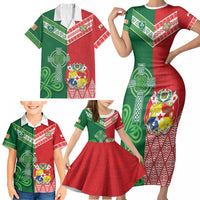 Tonga Ireland Rugby Custom Family Matching Short Sleeve Bodycon Dress and Hawaiian Shirt Ikale Tahi With Shamrocks Together