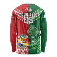 Tonga Ireland Rugby Custom Long Sleeve Shirt Ikale Tahi With Shamrocks Together